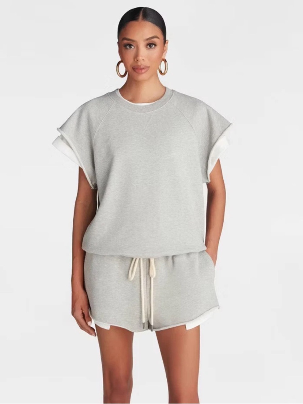 KBB by KAHLANA Women's Short Sleeve 'The Layered Crew Sweatshirt